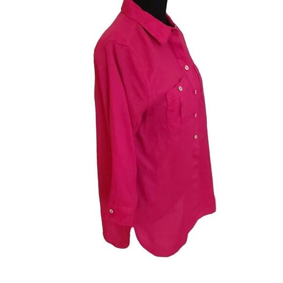 Chicos Womens No Iron Long Sleeve Button Front Tunic Top Pink Small - Picture 2 of 13